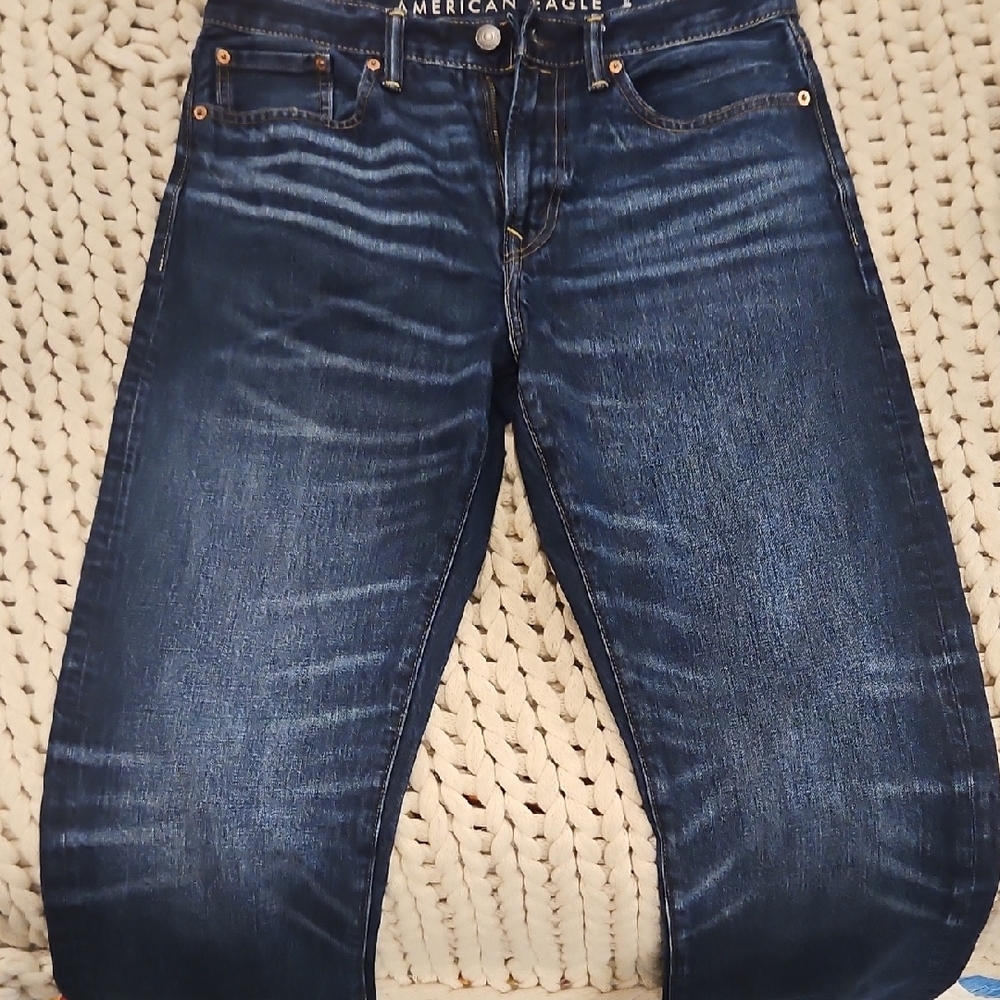 American Eagle Outfitters Men's Dark Blue Relaxed Straight Jeans - Picture 7 of 8